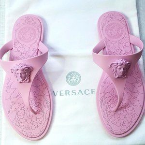 Versace Pink Medusa Flat Rubber Thong Sandals